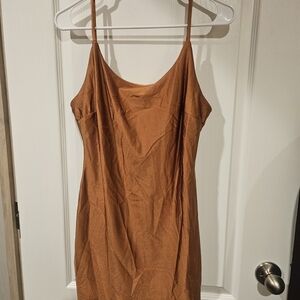 Iris Y2K Flirty Bronze Satin Sleek Strappy Mini Party Dress